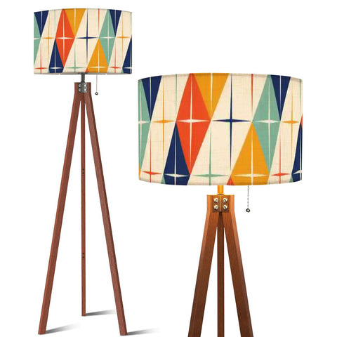 Midcentury Retro Floor Lamp – 60s Atomic Linen Shade, Tripod Base, Smart LED