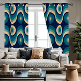 Blue Midcentury Modern Blackout Curtains: 70s Retro Multi Sizes Panels