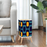 Scandi Square Small Trash Can with Lid, 1970s Blue Curry Yellow Geometric
