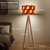 Midcentury Tripod Floor Lamp – Retro 1970s Print Shade orange red yellow