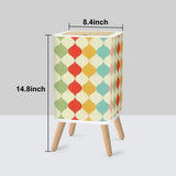 Square Small Trash Can with Lid, Retro 50s Mid Century Pattern Beige