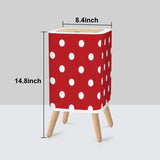 Retro 1950s Square Small Trash Can with Lid, Big Polka Dots Red White