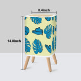 Scandi Square Small Trash Can with Lid, Vanilla Yellow with Blue Leaves