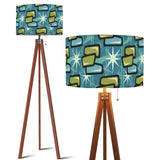 60s Midcentury Retro Floor Lamp – Atomic Design Linen Shade, Wooden Tripod Base