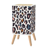 Retro Square Small Trash Can with Lid, Colorful Leopard Pattern
