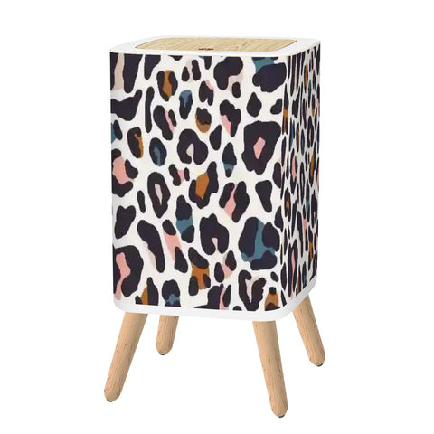 Retro Square Small Trash Can with Lid, Colorful Leopard Pattern