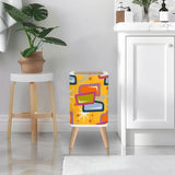 Retro 1950s Square Small Trash Can with Lid, Atomic Mid Century Pattern Yellow