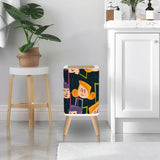 Scandi Square Small Trash Can with Lid, Faces 50s Mid Century Pattern Black