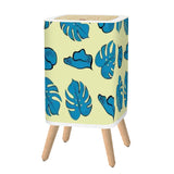Scandi Square Small Trash Can with Lid, Vanilla Yellow with Blue Leaves