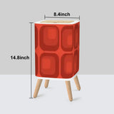 Retro 1970s Style Square Trash Can with Lid Mid Century Modern, Red Geometric