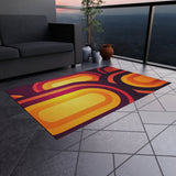 RETRO 70s Midcentury OUTDOOR RUG Orange Yellow Burgundy Non Slip, 4 Sizes