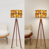 Retro 70s Midcentury Style Tripod Floor Lamp: Orange Brown Linen Shade, Remote