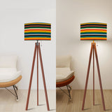 Retro Striped Nordic Floor Lamp – Smart LED Lighting, Tripod Legs Linen Lampshade