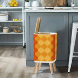 Scandi Square Small Trash Can with Lid, 70s Retro Waves Orange