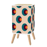 Scandi Square Small Trash Can with Lid, Retro 1970s Mid Century Pattern Beige