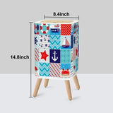 Retro Square Small Trash Can with Lid, Maritime Nautical Patchwork