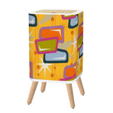 Retro 1950s Square Small Trash Can with Lid, Atomic Mid Century Pattern Yellow