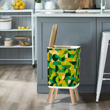 Scandi Retro Square Small Trash Can with Lid, 1970s Geomwetric Green Orange Yellow