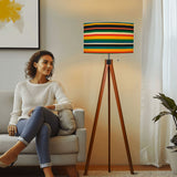 Retro Striped Nordic Floor Lamp – Smart LED Lighting, Tripod Legs Linen Lampshade