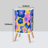 Retro Square Small Trash Can with Lid, 1970s Flowers Blue Pink Yellow