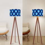 Mid-Century Modern 70s Wooden Tripod Floor Lamp: Retro Peacock Pattern