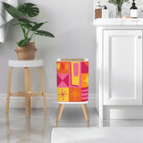 Square Small Trash Can with Lid Orange Pink Yellow Mid Century Pattern