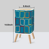 Retro Nordic Square Small Trash Can with Lid, 60s Squares Blue