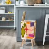 Retro Nordic Square Small Trash Can with Lid, Atomic Mid Century Pattern