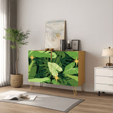 Mid Century Monstera Leaf Pattern Cabinet – Retro Storage with Hairpin Legs
