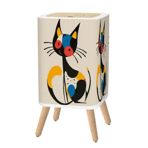 Retro Mid Century Square Small Trash Can with Lid, Whimsical Cat