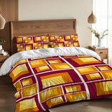 70s Retro Squares Pattern Comforter Set: Midcentury Microfiber Queen Size