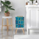 Retro Nordic Square Small Trash Can with Lid, 60s Squares Blue