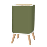 Nordic Retro Square Small Trash Can with Lid, Olive Moss Green
