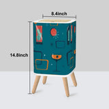 Retro 50s Small Trash Can with Lid, Atomic Mid Century Pattern Blue