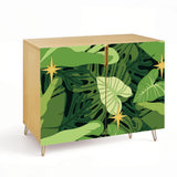 Mid Century Monstera Leaf Pattern Cabinet – Retro Storage with Hairpin Legs