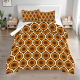 70s Retro Comforter Set Peacock Pattern: Queen Size Microfiber Bedding with Orange Brown Print