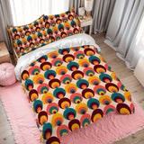 70s Peacock Eye Pattern Comforter Set: Midcentury Retro Queen Size