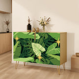 Mid Century Monstera Leaf Pattern Cabinet – Retro Storage with Hairpin Legs