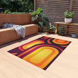 RETRO 70s Midcentury OUTDOOR RUG Orange Yellow Burgundy Non Slip, 4 Sizes