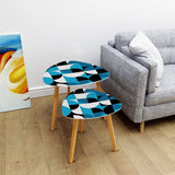 Blue Black White Bauhaus Style Retro Tripod Nesting Coffee Table Set