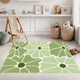 Vintage Midcentury Floral Rug without Tassels, Green White Modern Retro 70s