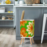 70s Mid Century Modern Wastebasket: Floral Nordic Trash Can with Lid