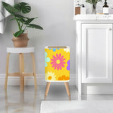 Scandi Retro Square Small Trash Can with Lid, 1970s Flowers Yellow