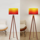 Retro Midcentury Floor Lamp Yellow Orange Red – Tripod Wood Base Linen Shade