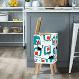 Retro Square Trash Can with Lid, 50s Atomic Mid Century Pattern Black Cat