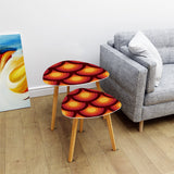 Triangle Peacock Eyes 70s Retro Tripod Nesting Table Set - Orange Red