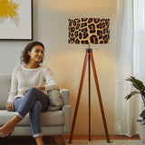 Leopard Print Retro Nordic Tripod Floor Lamp: Linen Shade, Smart LED Remote