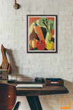 FRAMED Matte Poster 70s KITCHEN Still Life VEGETABLES Orange Yellow Green