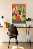 FRAMED Matte Poster 70s KITCHEN Still Life VEGETABLES Orange Yellow Green