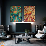 70s style Sunburst PRINTABLE WALL ART, 4 Unique Retro Design Prints, Midcentury Wall Decor